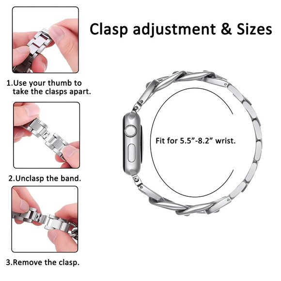 Apple Watch Band Adjustable Stylish Silver Stainless Chain Watch Band - Black - Picture 7 of 7